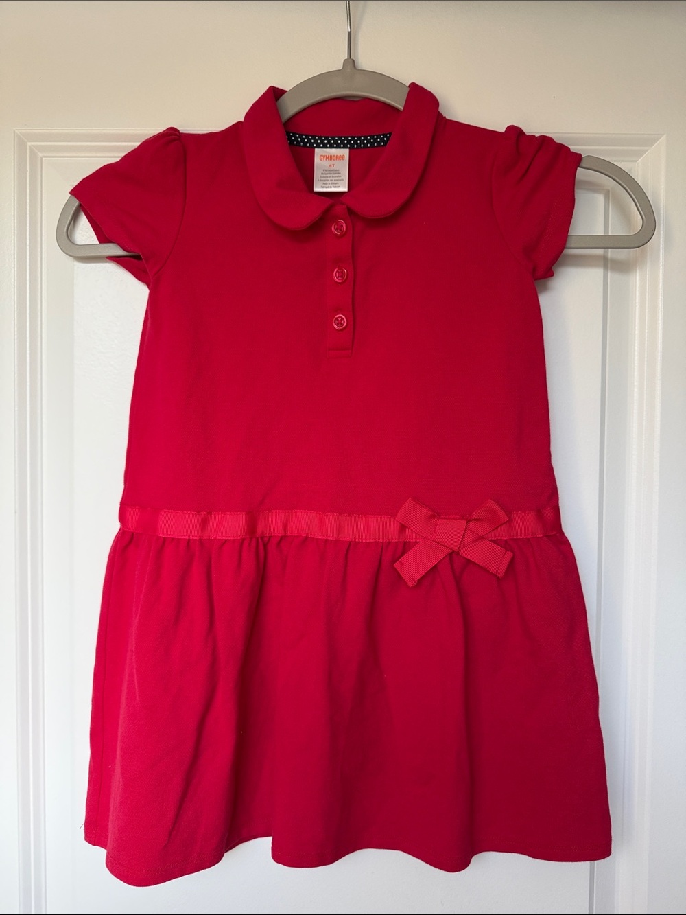 Girls Gymboree Bright Red Polo Dress with Waist Bow Size 4T
